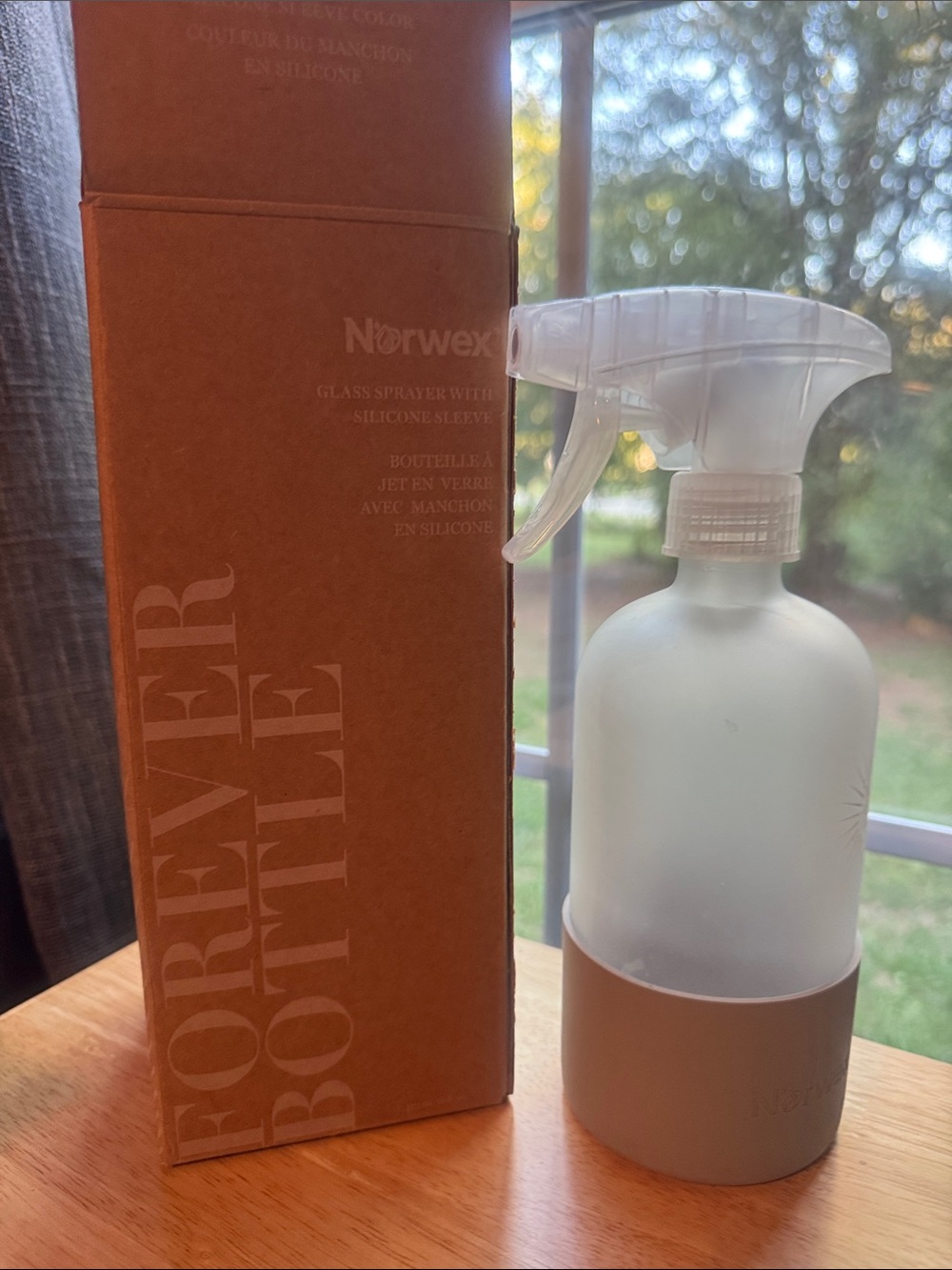 Norwex Forever Bottle Glass Sprayer in Gray with Clear Top